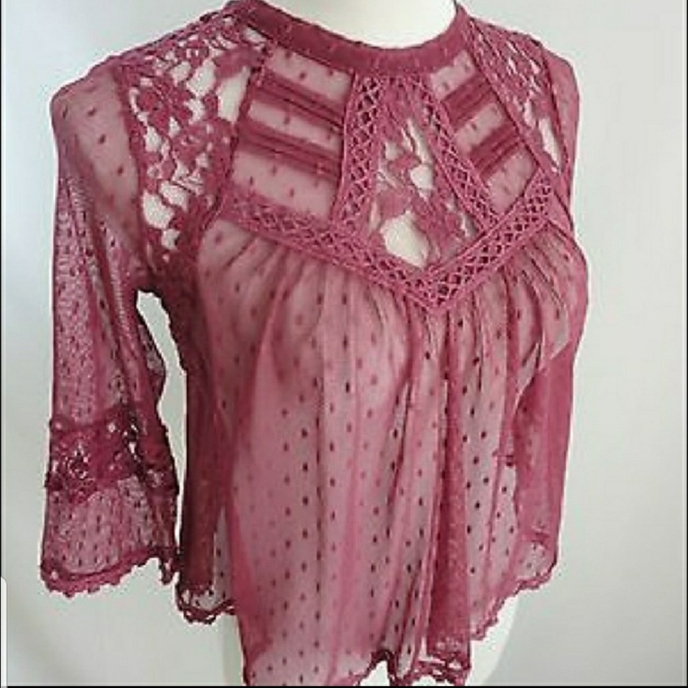 Free People - Sheer Lace Swiss Dot Top